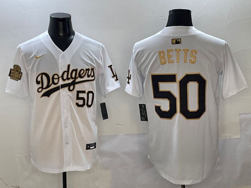 Men Los Angeles Dodgers 50 Betts White Black Game Nike 2025 MLB Jersey style 4